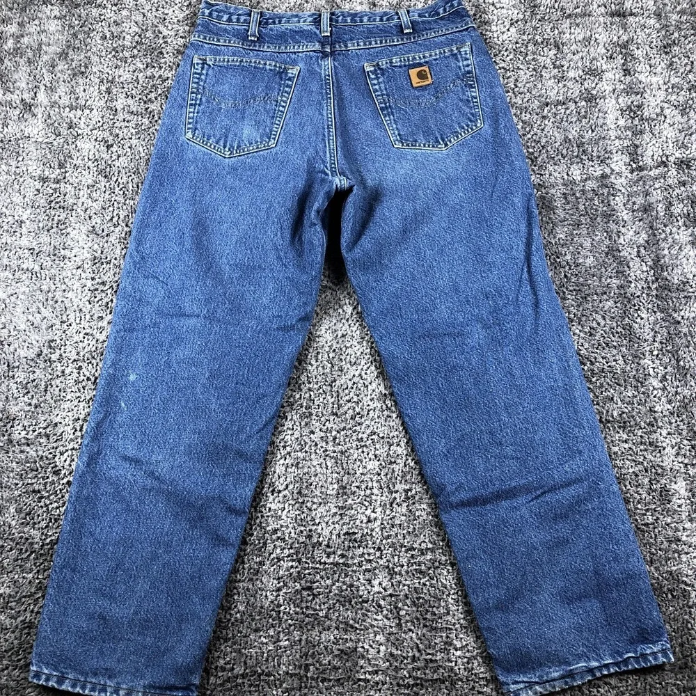 Carhartt Jeans Mens 35x30 Blue Relaxed Fit Straight‎ Leg Denim Flannel Lined